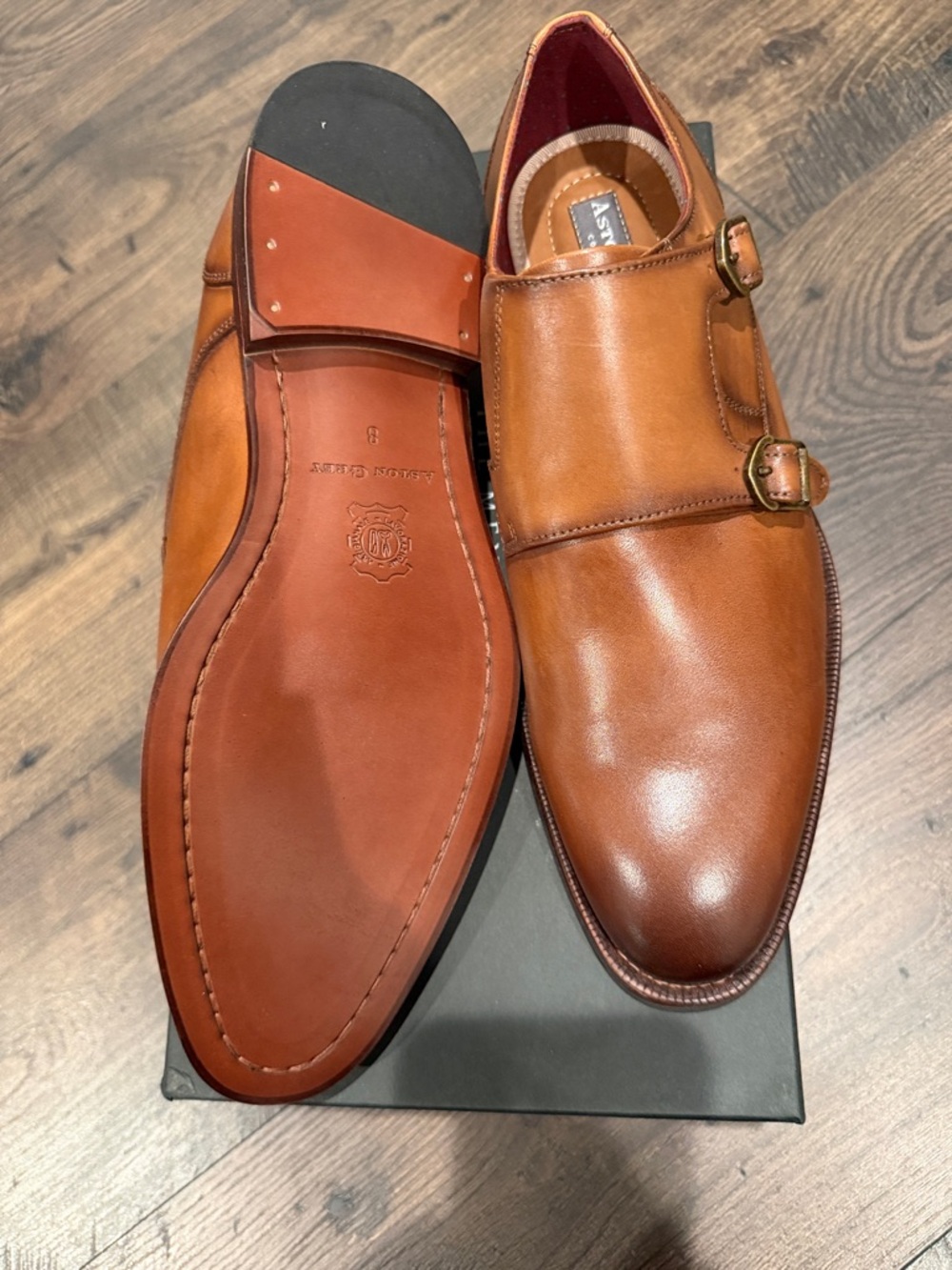 Aston Crafted Double Monk Strap Dress Shoes - Tan - Picture 2 of 3